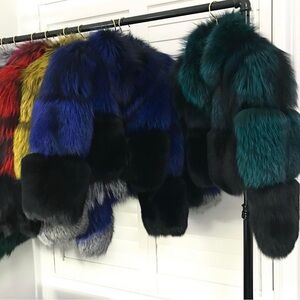 I AM JENNIFER LE Colbalt Fur Cropped Bomber L/XL